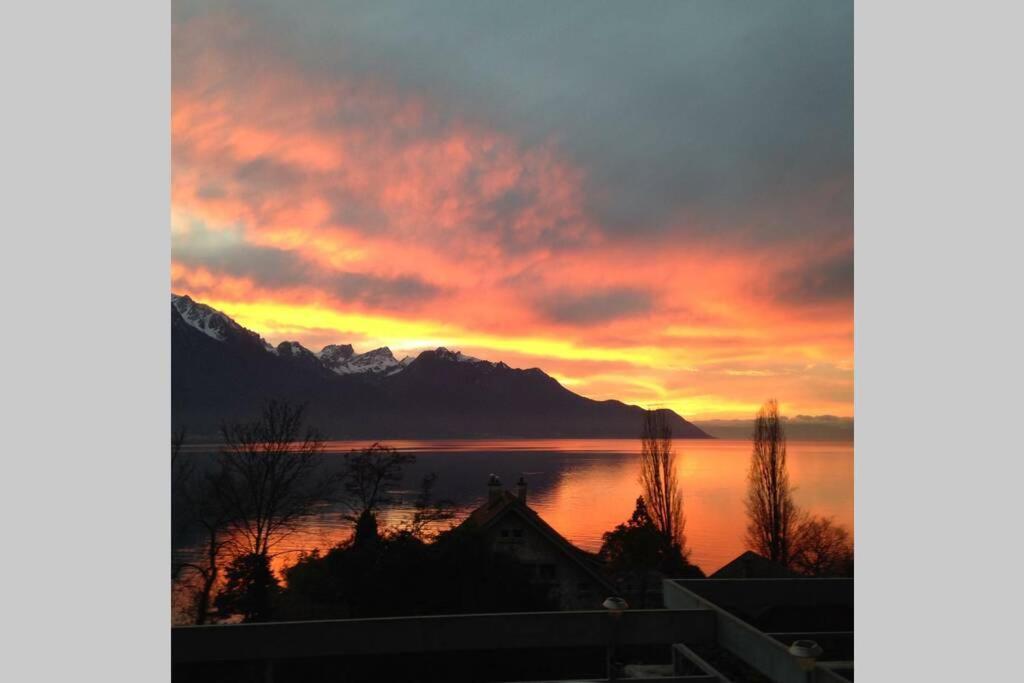 Studio Vue Panoramique Sur Le Lac Leman Veytaux Exterior foto